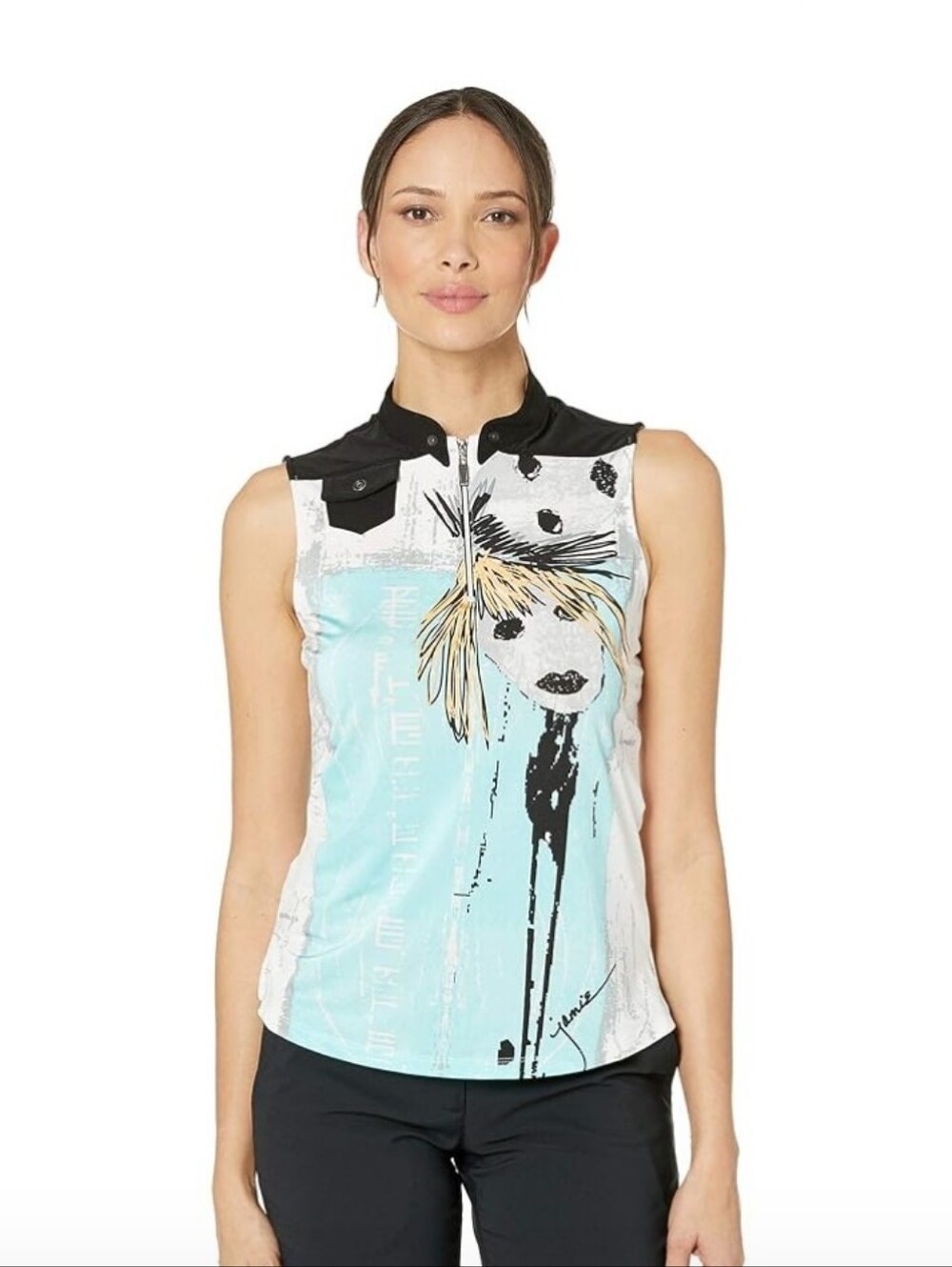 Jamie Sadock Women's Sleeveless Avant-Garde Zip Neck Golf Top Size Large